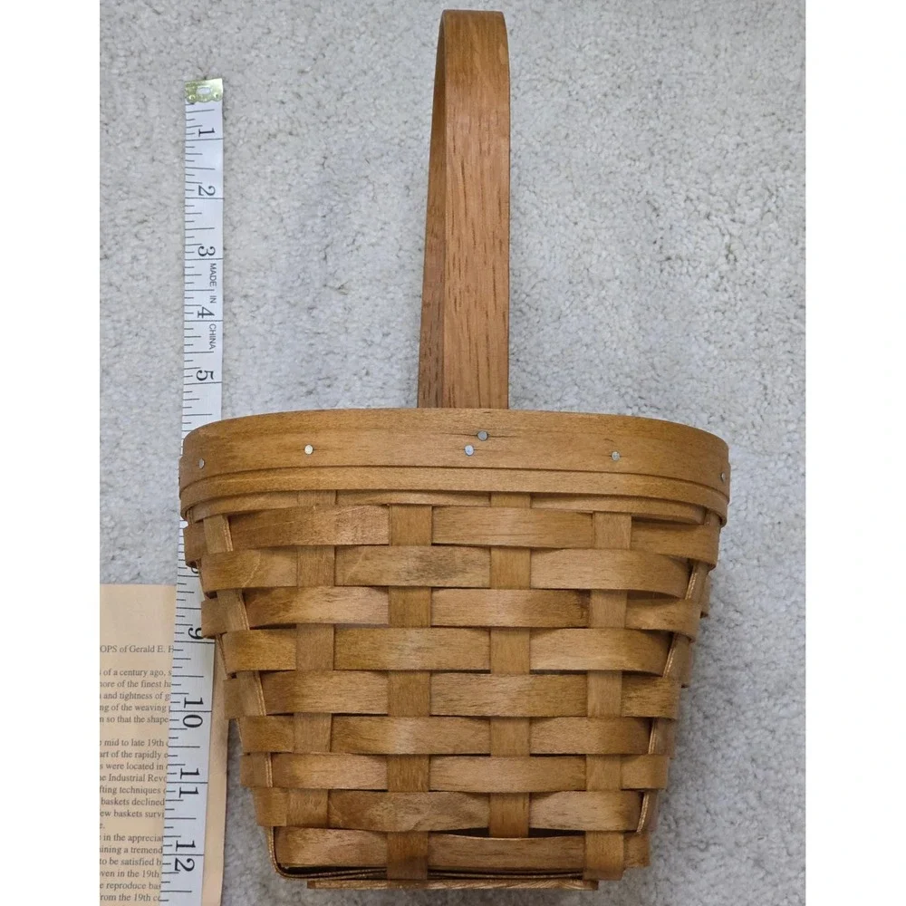 Workshops of Gerald E Henn Handwoven‎ Wood Basket with Handle 1997 Small Vintage